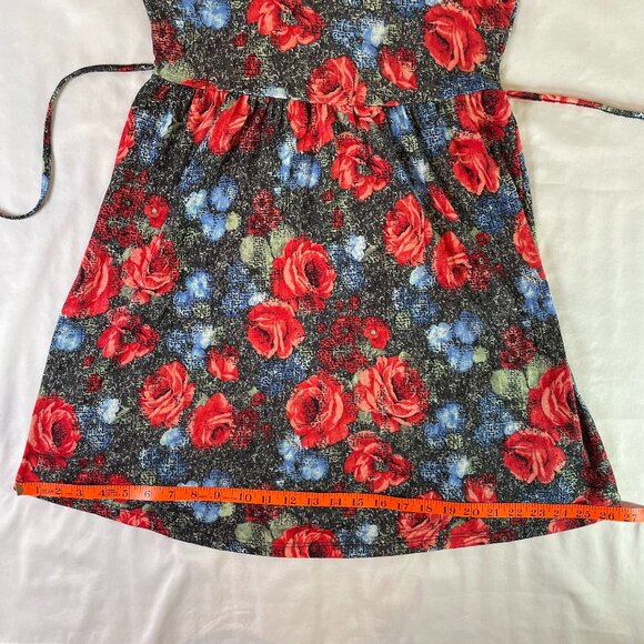 Almost Famous Girl's Size L Floral Dress Red Pink Blue Short Sleeves Tie Back - Picture 6 of 11